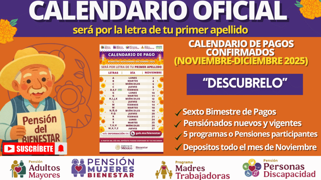 ¡Último Pago del Año! Calendario de Dispersión Bienestar Noviembre-Diciembre 2025
